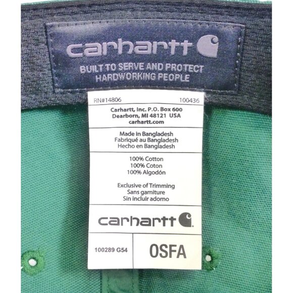Carhartt Green Canvas Adjustable Baseball Cap With Leather Patch Logo - Picture 8 of 8